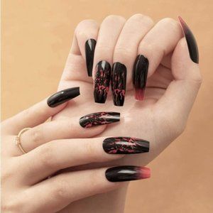 deadstock black red ombre eyes gothic punk alt indie artificial nails